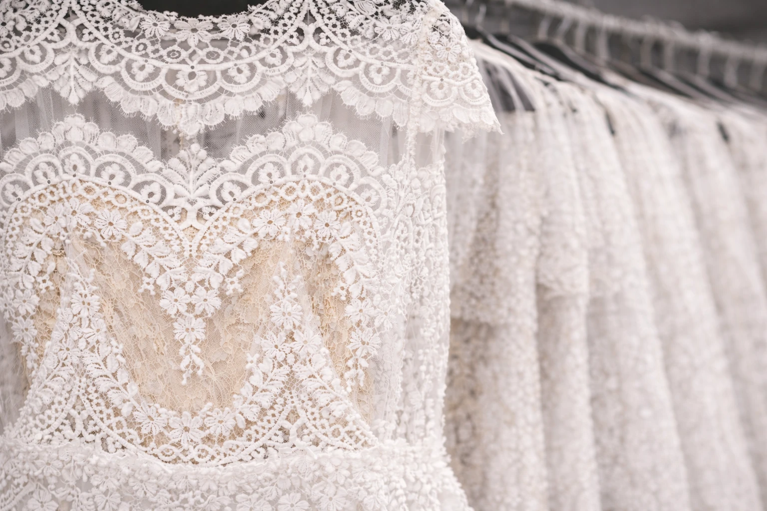 Close-up of a lace wedding dress